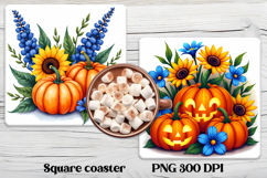 Fall pumpkin square coaster PNG | Thanksgiving sublimation Product Image 1
