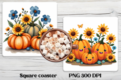 Fall pumpkin square coaster PNG | Thanksgiving sublimation Product Image 1