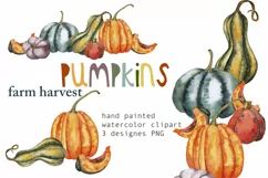 Pumpkins harvest Watercolor clipart 3 PNG Product Image 1