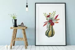 Pumpkins vases Watercolor floral harvest clipart 3 PNG Product Image 4