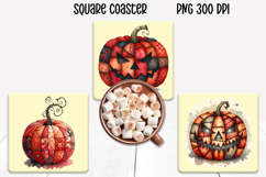 Cute Halloween patchwork pumpkin square coaster sublimation Product Image 1