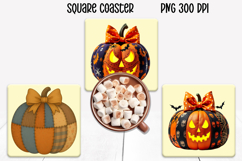 Cute Halloween patchwork pumpkin square coaster sublimation Product Image 1