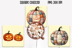 Cute Halloween patchwork pumpkin square coaster sublimation Product Image 1