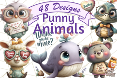 Punny Animal Valentine PNG, Cute Love Clipart Product Image 1