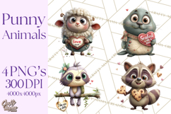 Punny Animal Valentine PNG, Cute Love Clipart Product Image 1