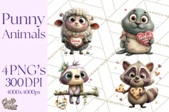 Punny Animal Valentine PNG, Cute Love Clipart Product Image 1