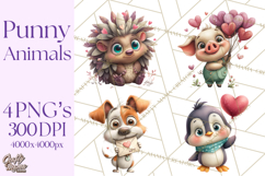Punny Animal Valentine PNG, Cute Love Clipart Product Image 1