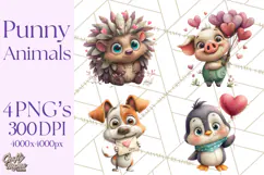 Punny Animal Valentine PNG, Cute Love Clipart Product Image 1