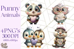 Punny Animal Valentine PNG, Cute Love Clipart Product Image 1