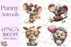 Punny Animal Valentine PNG, Cute Love Clipart Product Image 1