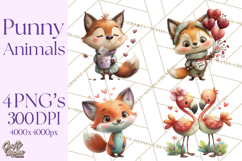 Punny Animal Valentine PNG, Cute Love Clipart Product Image 1