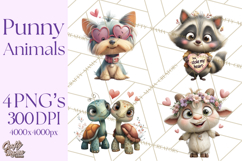 Punny Animal Valentine PNG, Cute Love Clipart Product Image 1