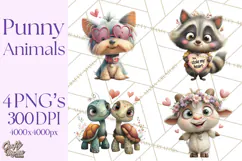 Punny Animal Valentine PNG, Cute Love Clipart Product Image 1