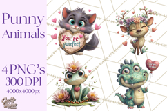 Punny Animal Valentine PNG, Cute Love Clipart Product Image 1