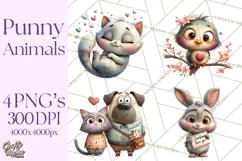 Punny Animal Valentine PNG, Cute Love Clipart Product Image 1