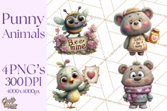 Punny Animal Valentine PNG, Cute Love Clipart Product Image 1