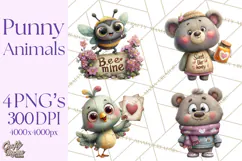 Punny Animal Valentine PNG, Cute Love Clipart Product Image 1
