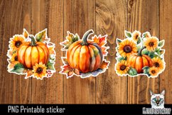 Pumpkin Sticker Printable PNG. Sunflower Fall sticker. Product Image 1