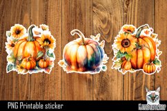 Pumpkin Sticker Printable PNG. Sunflower Fall sticker. Product Image 1