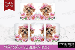 Puppy Flowers Mug Wrap Cute Farm Mug PNG Sublimation Product Image 1