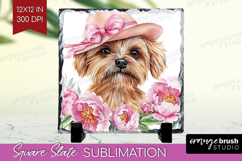 Puppy Flowers Slate PNG Cute Farm Square Slate Sublimation Product Image 1