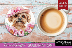 Puppy Flowers Round Coaster Cute Farm Coaster PNG Product Image 1