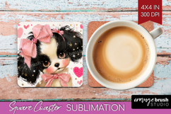 Puppy Valentine Square Coaster Cute Valentines Day Coaster Product Image 1