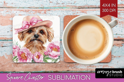 Puppy Flowers Square Coaster Cute Farm Coaster PNG Product Image 1