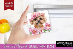 Puppy Flowers Magnet Sublimation Cute Farm Square Magnet PNG Product Image 1