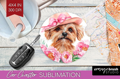 Puppy Flowers Car Coaster Cute Farm Coaster PNG Sublimation Product Image 1