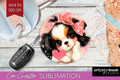 Puppy Valentine Car Coaster Cute Valentines Day Coaster PNG Product Image 1