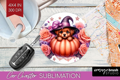 Puppy Halloween Car Coaster Coquette Coaster PNG Sublimation Product Image 1