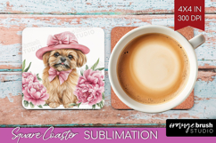 Puppy Flowers Square Coaster Cute Farm Coaster PNG Product Image 1