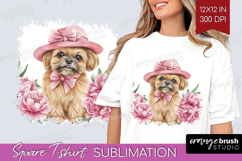Puppy Flowers Square Tshirt Background Cute Farm PNG Product Image 1
