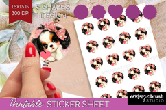 Puppy Valentine Round Sticker Cute Valentines Day Printable Product Image 1