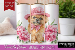 Puppy Flowers Tumbler Wrap Cute Farm Tumbler PNG Sublimation Product Image 1