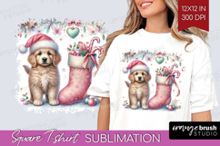 Puppy Pastel Christmas Square Tshirt Background Coquette Product Image 1