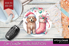 Puppy Pastel Christmas Car Coaster Coquette Xmas Coaster PNG Product Image 1