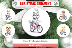Puppy Eye Dogs on Bicycle Ornament Product Image 1