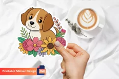 Puppy In Flowers Sticker, Dog Art Sticker, Pet Lover Sticker Product Image 1
