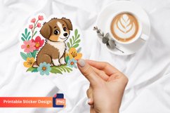 Puppy In Flowers Sticker, Dog Art Sticker, Pet Lover Sticker Product Image 1