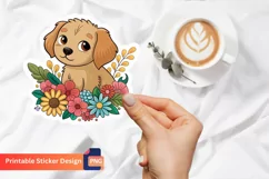 Puppy In Flowers Sticker, Dog Art Sticker, Pet Lover Sticker Product Image 1