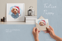 Cute Christmas Puppy in Santa Hat - PNG illustration Product Image 2