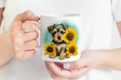 Yorkshire Terrier Puppy with Sunflowers Sublimation Product Image 4
