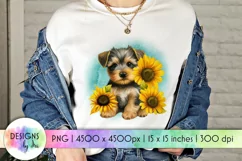 Yorkshire Terrier Puppy with Sunflowers Sublimation Product Image 1