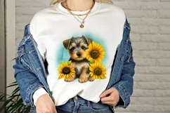 Yorkshire Terrier Puppy with Sunflowers Sublimation Product Image 2