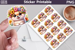 Pomeranian Spitz Puppy Flowers Sticker | Dog Sticker Product Image 1