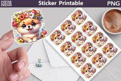 Pomeranian Spitz Puppy Flowers Sticker | Dog Sticker Product Image 1