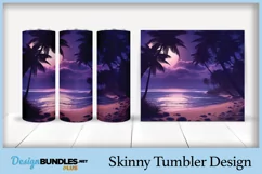 Beach Scene with Purple Glow - 20 oz Skinny Tumbler Design Product Image 1