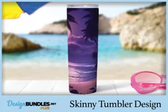Beach Scene with Purple Glow - 20 oz Skinny Tumbler Design Product Image 2